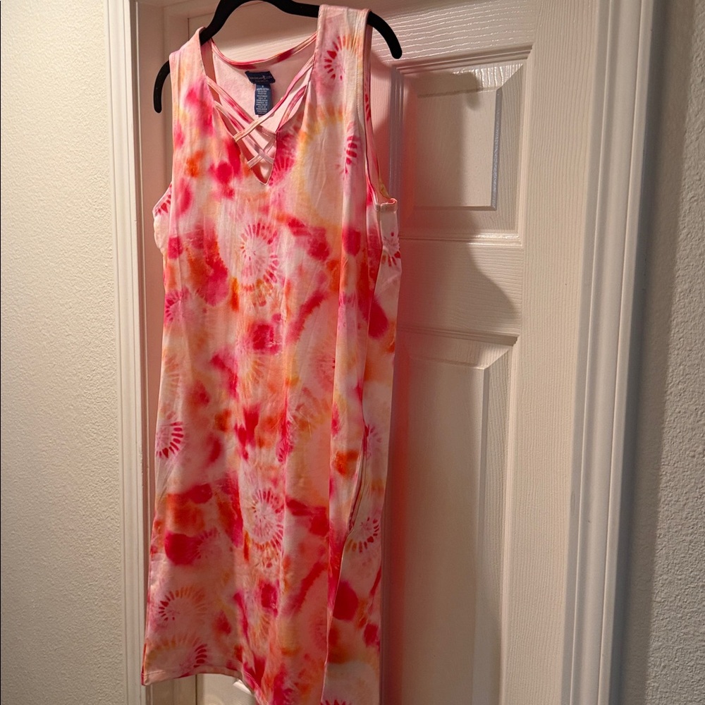 Caribbean Joe Pink and Orange Tie-Dye Dress